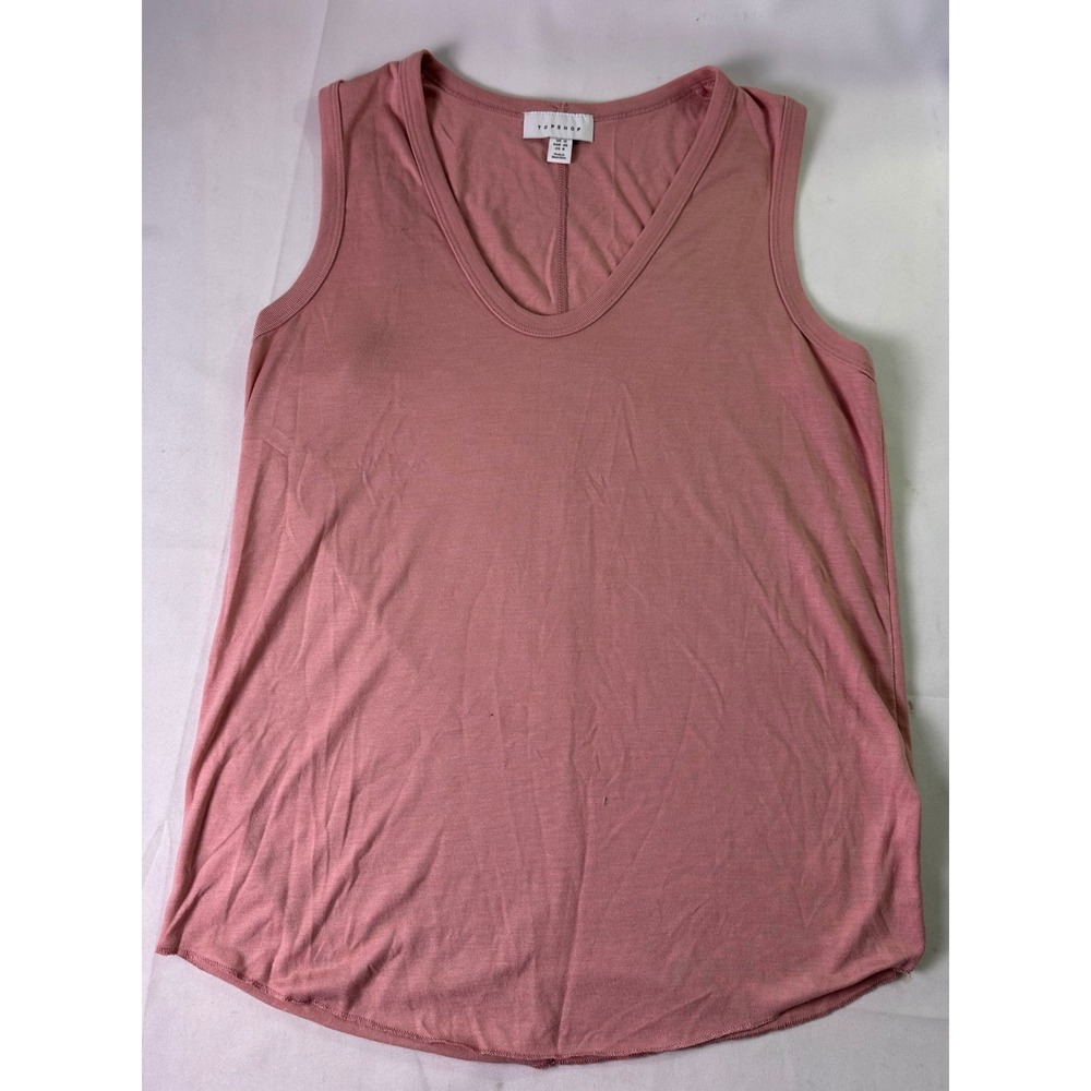 Topshop Womens V-Neck Tank Top Sleeveless Blouse Pink Size 8 Soft Essential